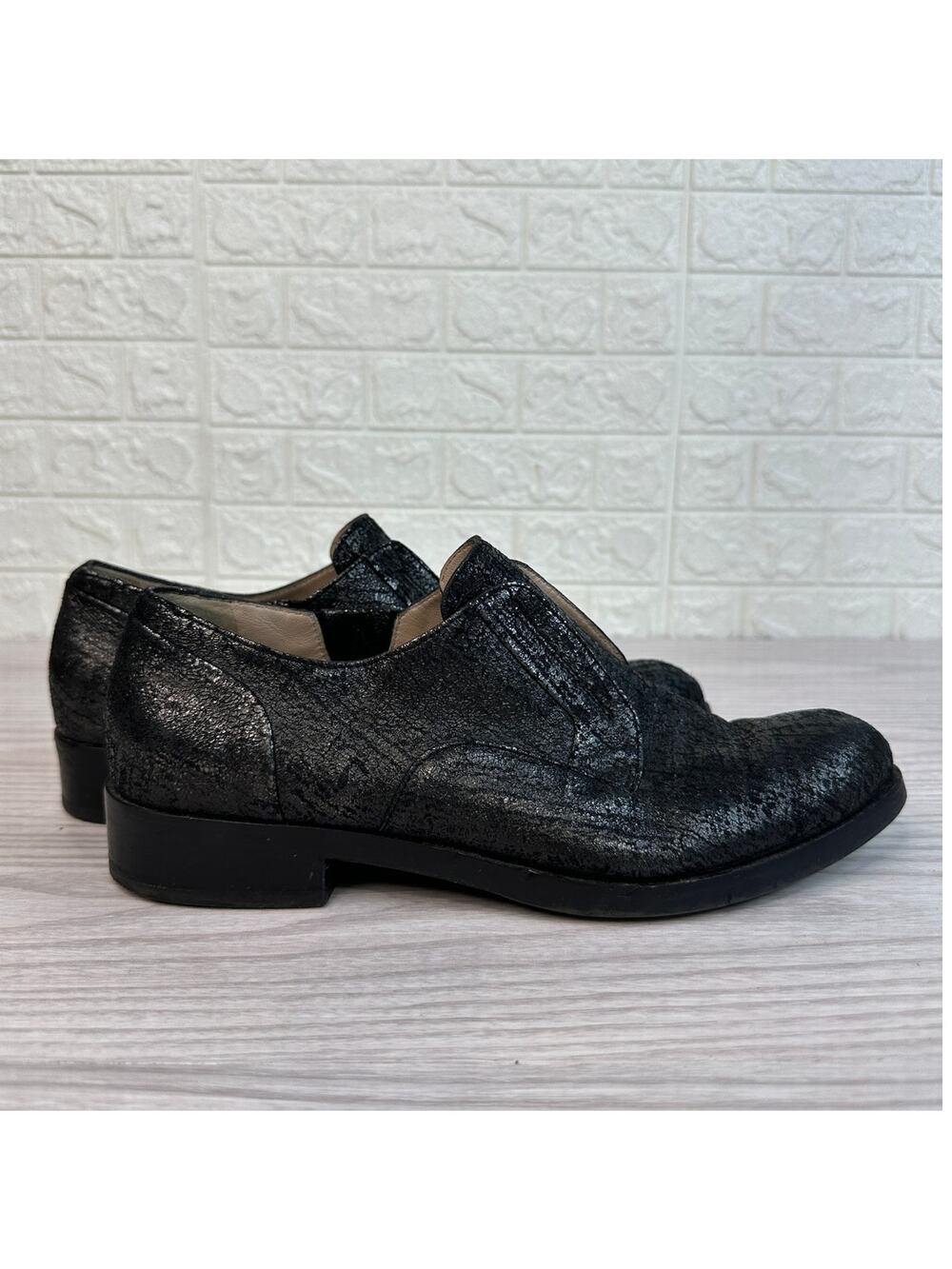 Janet & Janet Metallic Leather Loafers, WMNS 38 Black Comfort Slip-On Oxfords